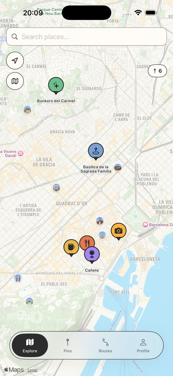 tackd map view with colourful pins across Barcelona